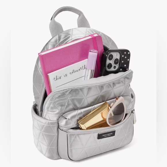 NWT Kate Spade Sam Icon quilted metallic grey back pack. Dust bag included - Picture 4 of 11